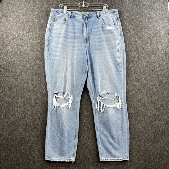 American Eagle Outfitters Denim - American Eagle Mom Jeans Women's 18 34W Blue Light Distressed Super High Rise